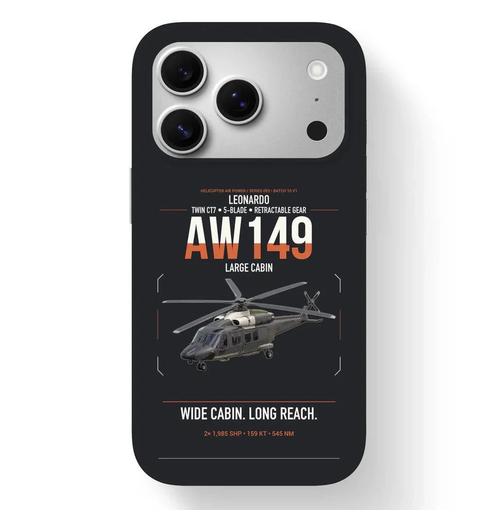 Leonardo AW149 design on black magsafe iphone case, for iPhone 17 Pro