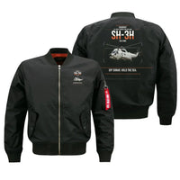 Thumbnail for Sikorsky SH-3H Sea King design on black bomber jacket, double-side print