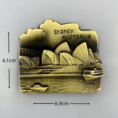 Sydney Opera House Australia 3D Metal Fridge aviation design 3D metal magnet sticker in 3D metal with magnetic back.