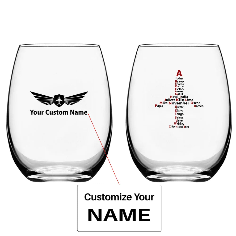 Airplane Shape Aviation Alphabet Water & Drink aviation design on water glass, crystal-clear premium glassware.