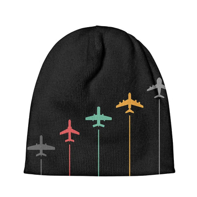 Black & White Super Travel Icons Black aviation embroidery on soft knit fabric 3D knit beanie.