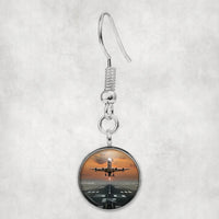 Thumbnail for Side view of Aircraft Departing from RW30 aviation earrings in hypoallergenic alloy, polished finish.