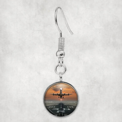 Side view of Aircraft Departing from RW30 aviation earrings in hypoallergenic alloy, polished finish.