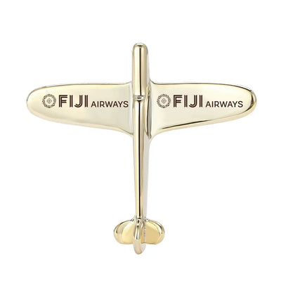 Fiji Airways Airlines Airplane Shape aviation airplane-shape brooch, polished alloy body with engraved detail.