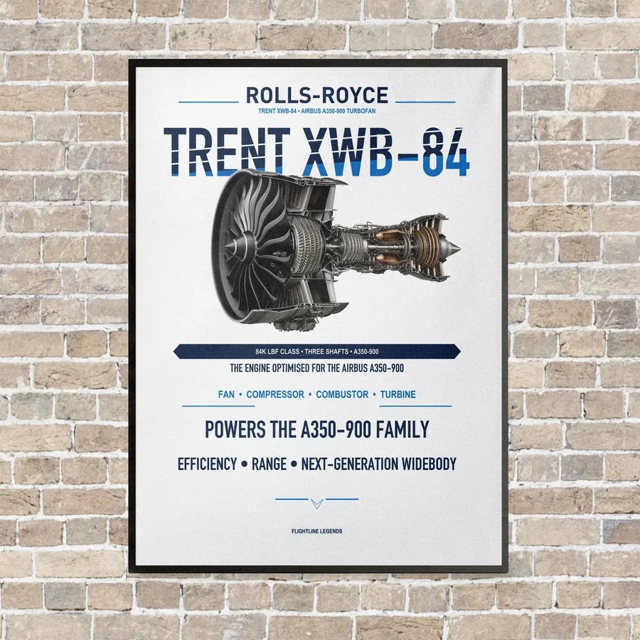 TRENT XWB-84 vertical canvas print - framed - white background