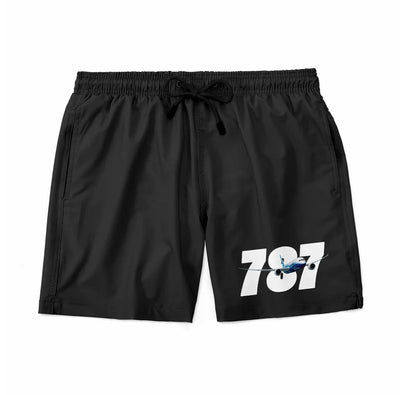 Super Boeing 787 aviation design on quick-dry polyester swim trunks.