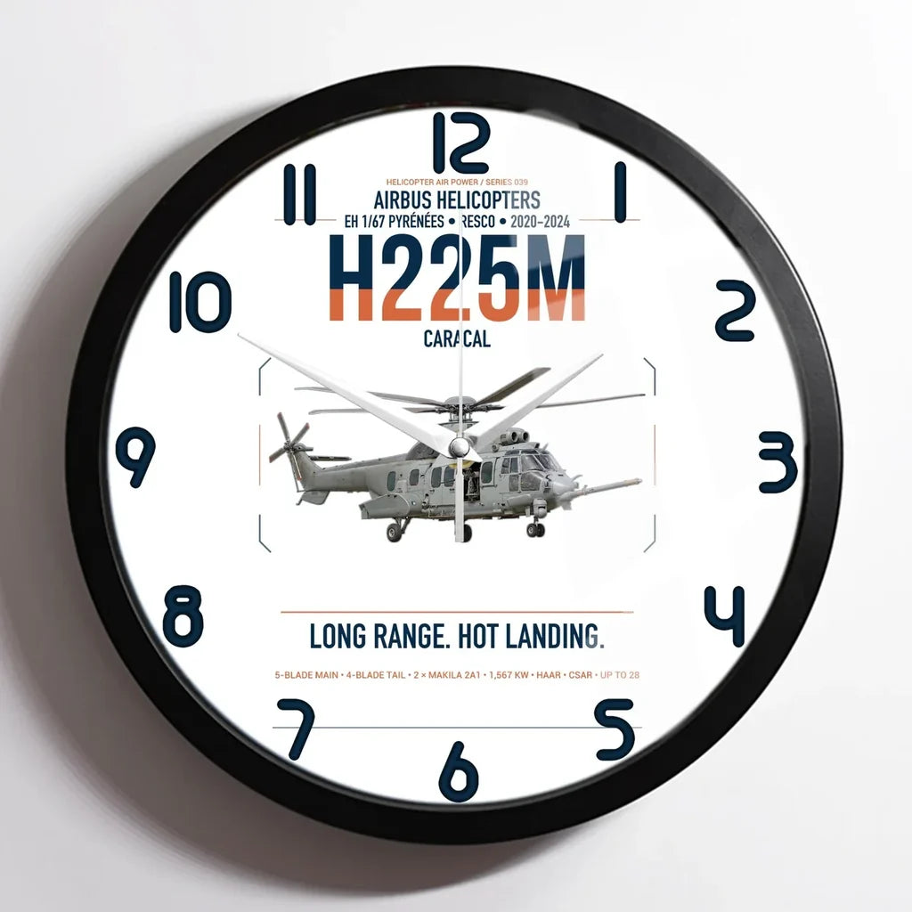 Airbus Helicopters H225M Caracal design on white framed wall clock