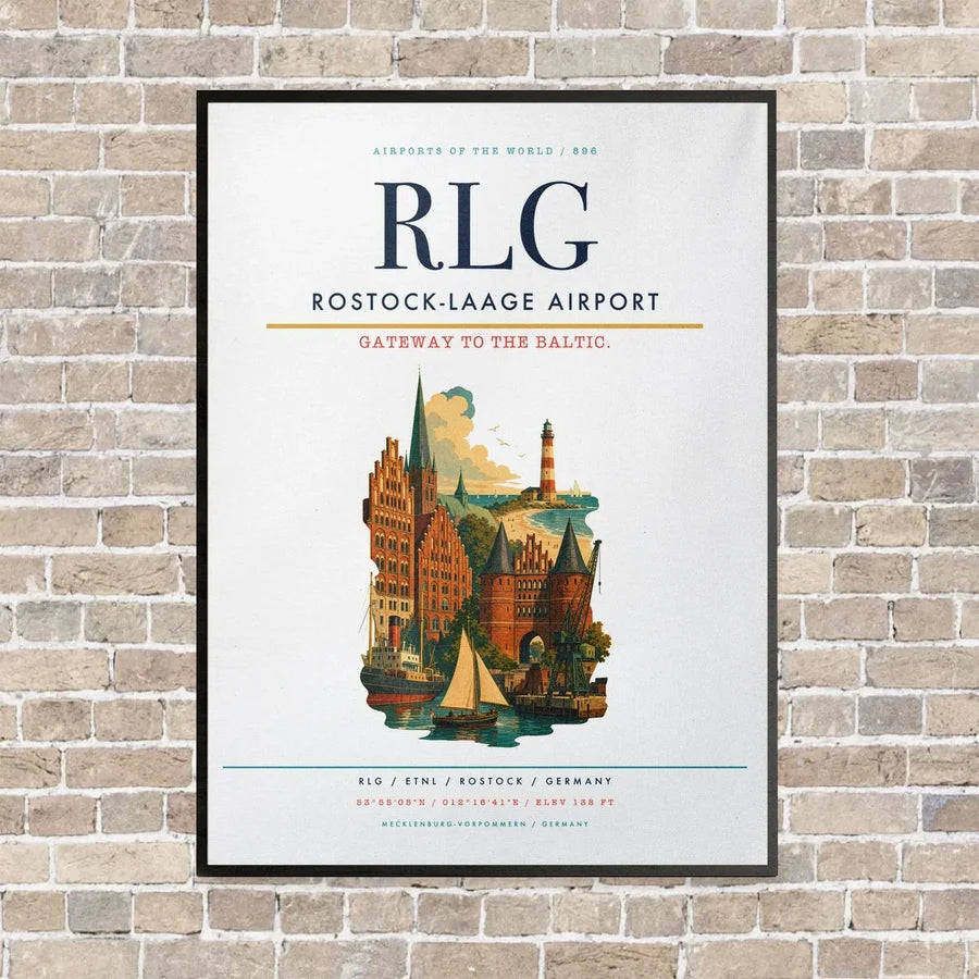 Rostock-Laage Airport RLG vertical canvas print - framed - white background
