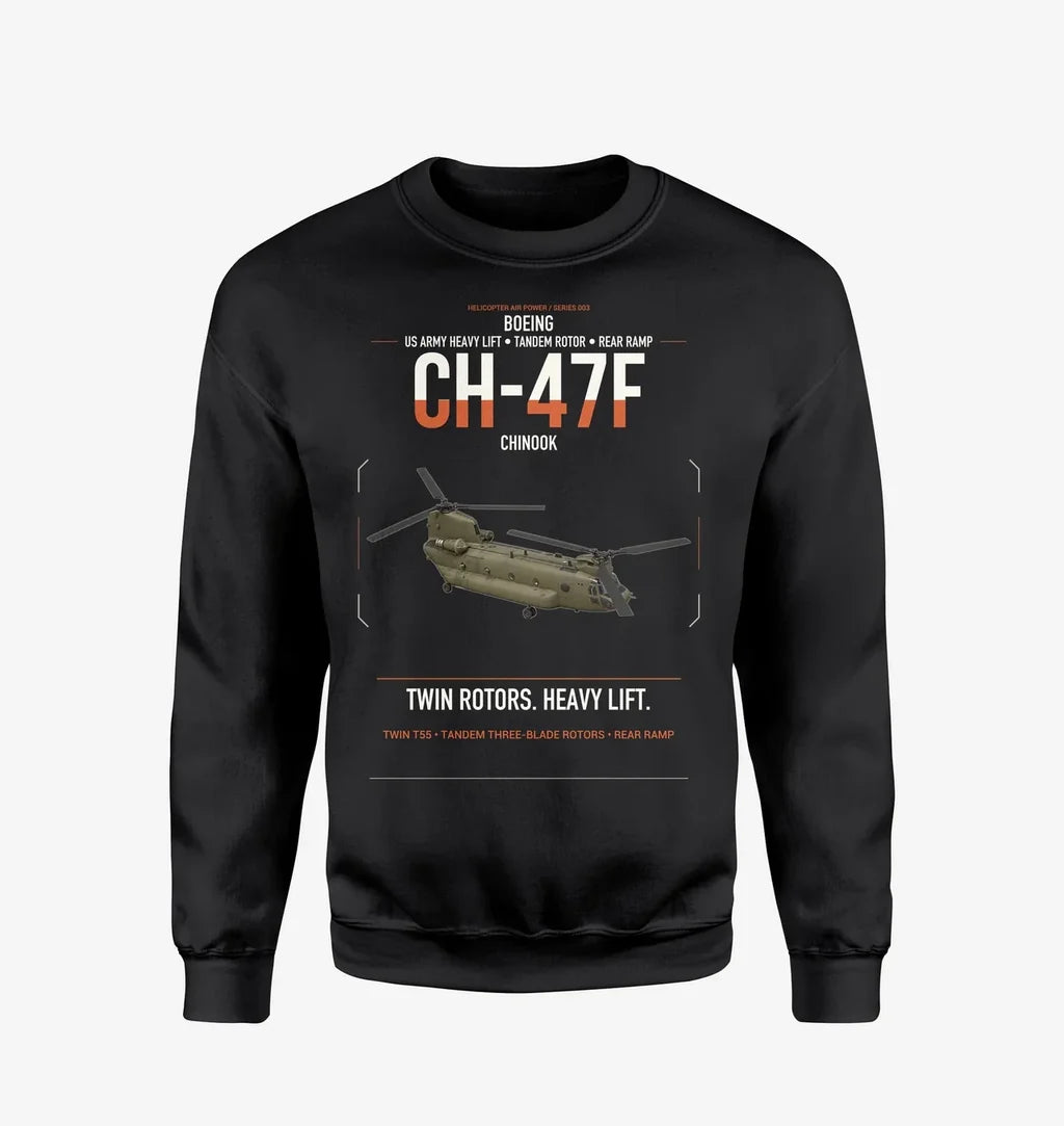 Boeing CH-47F Chinook design on black sweatshirt