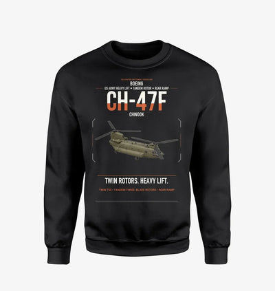 Boeing CH-47F Chinook design on black sweatshirt