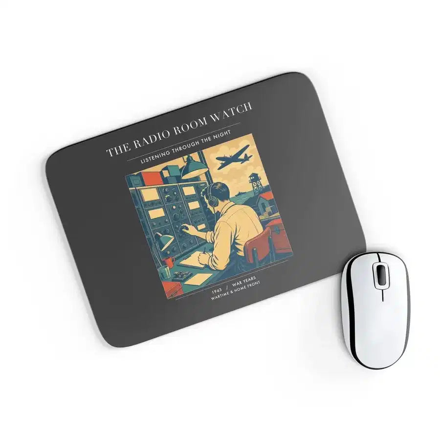 VINTAGE G4514 - The Radio Room Watch - Designed Mouse Pads design on black rectangle