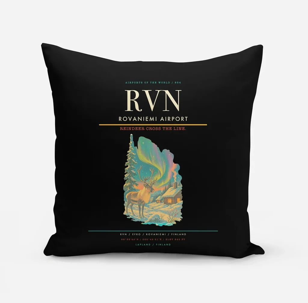Rovaniemi Airport (RVN) design on black pillow