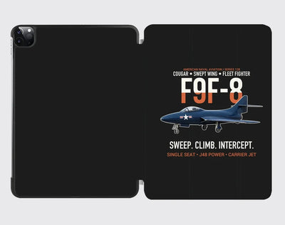 F9F-8 Cougar Swept Wing Carrier Fighter design on black ipad tablet case