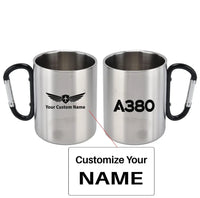 Thumbnail for Airbus A380 Flat Text aviation design on outdoor mug, durable insulated construction.