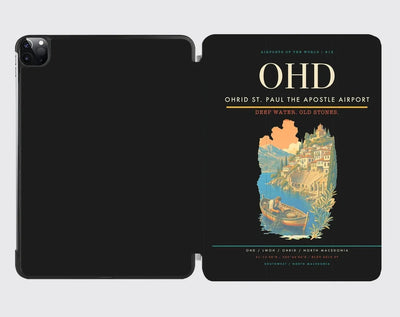 Ohrid St. Paul the Apostle Airport (OHD) design on black ipad tablet case