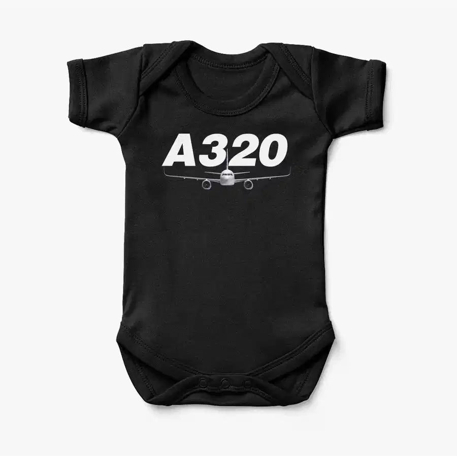 Super Airbus A320 aviation print on kids gentle cotton bodysuit.