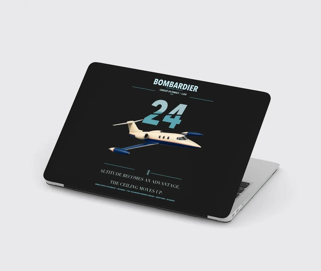 Bombardier Learjet 24 design on black MacBook case