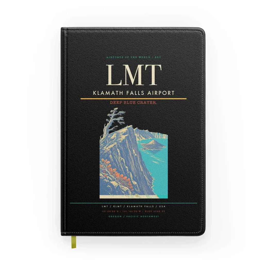 Klamath Falls Airport (LMT) design on black notebook