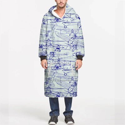 Amazing Drawings of Old Aircrafts aviation design on soft fleece blanket hoodie.