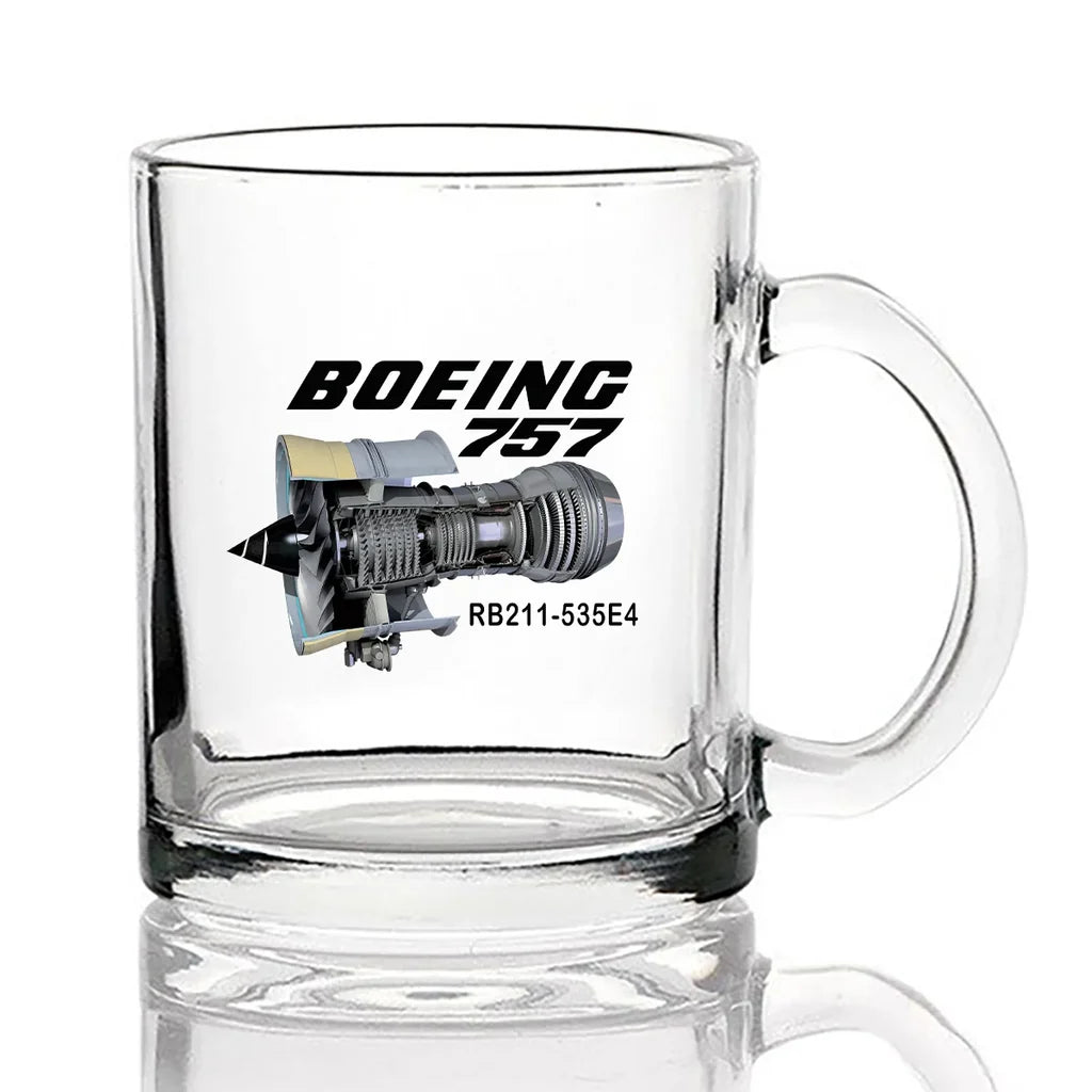 Boeing 757 & Rolls Royce Engine (RB211) Coffee & aviation design on coffee tea glass, heat-resistant glassware.