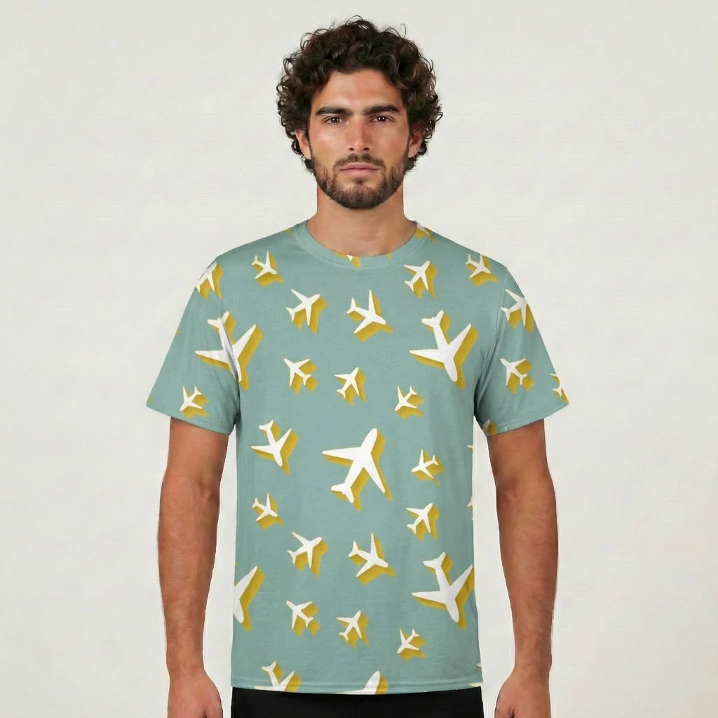 Mixed Size Airplanes aviation design printed on soft cotton 3D-print T-shirt.