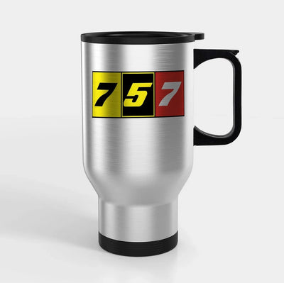 Flat Colourful 757 Travel Mugs (With Holder) aviation design on travel mug with holder, insulated double-wall with car-cup ba.