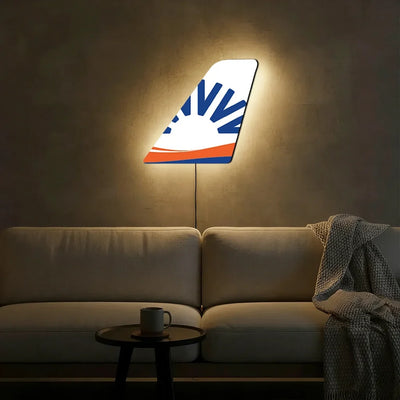 SunExpress aviation design on durable metal with LED aircraft tail wall art.
