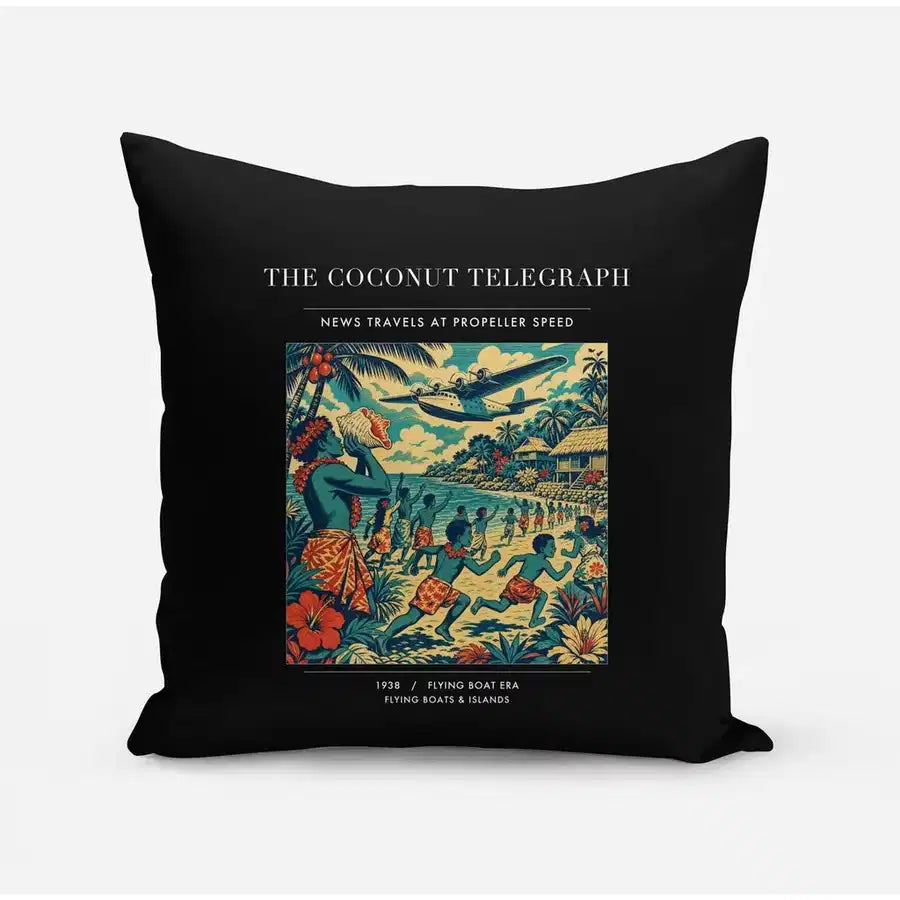 VINTAGE G4402 - The Coconut Telegraph - Designed Pillows design on black