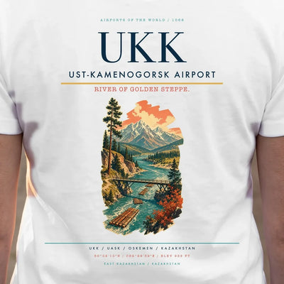 Ust-Kamenogorsk Airport (UKK) double-side t-shirt design close-up cover