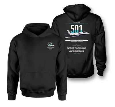 Cessna 501 Citation I SP design on black double-side hoodie, double-side print