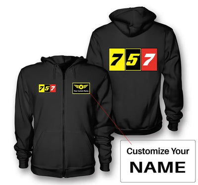 Flat Colourful 757 aviation design on soft cotton blend zipped hoodie.