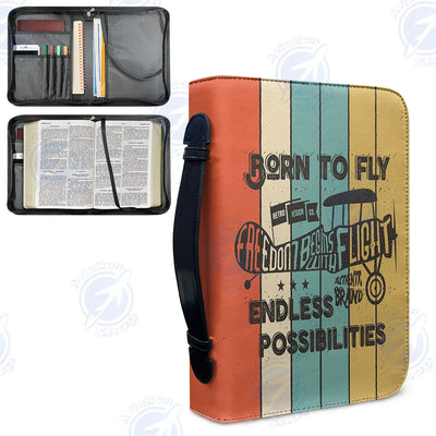 Colourful Born To Fly aviation print PU accessories bag, PU faux leather.