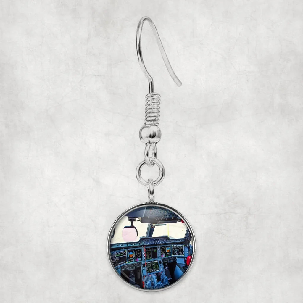 Airbus A350 Cockpit aviation-themed earrings, polished hypoallergenic alloy.