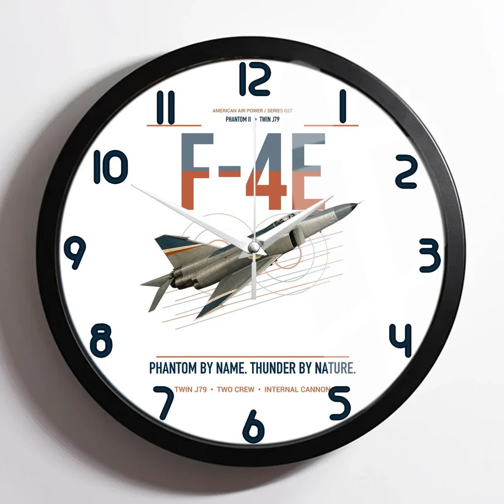 F-4E Phantom II design on white framed wall clock