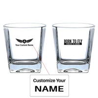 Thumbnail for Born To Fly Forced To Work aviation design on whiskey glass, crystal-clear premium glassware.