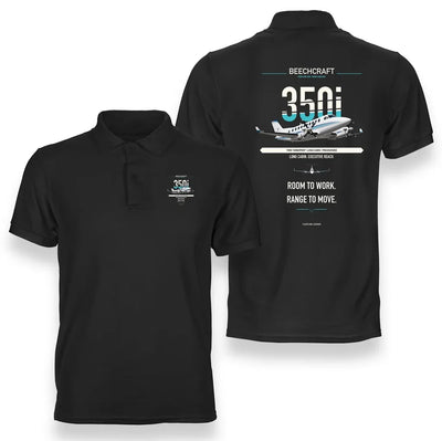 King Air 350i design on black polo