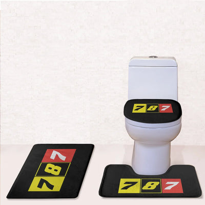 Flat Colourful 787 Toilet Seat Cover Three-piece aviation print on soft fabric toilet seat cover set.