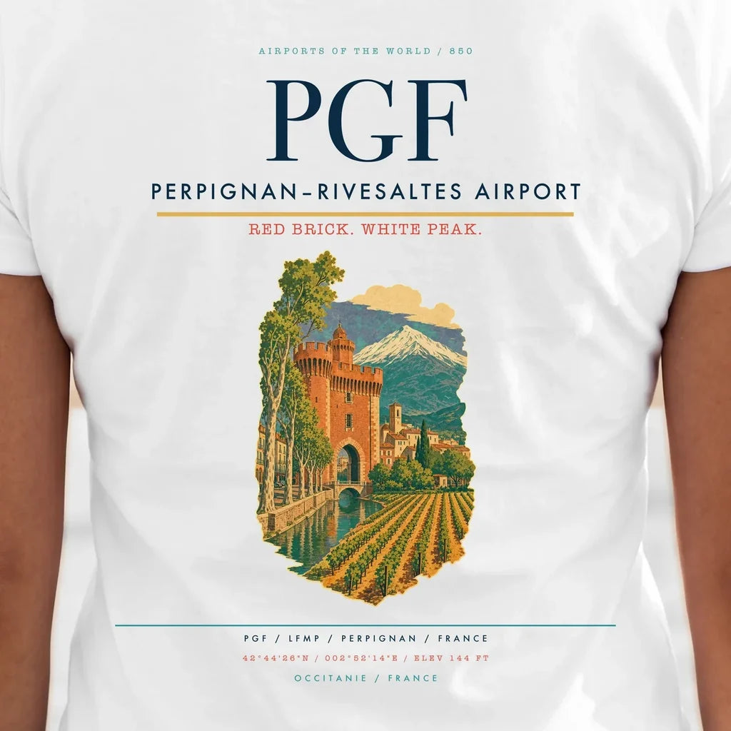 Perpignan–Rivesaltes Airport (PGF) double-side t-shirt design close-up cover
