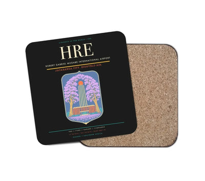 Robert Gabriel Mugabe International Airport (HRE) design on black 1 piece coaster