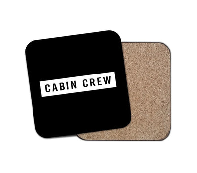 Cabin Crew Text aviation design on cork-backed wood with print coaster.