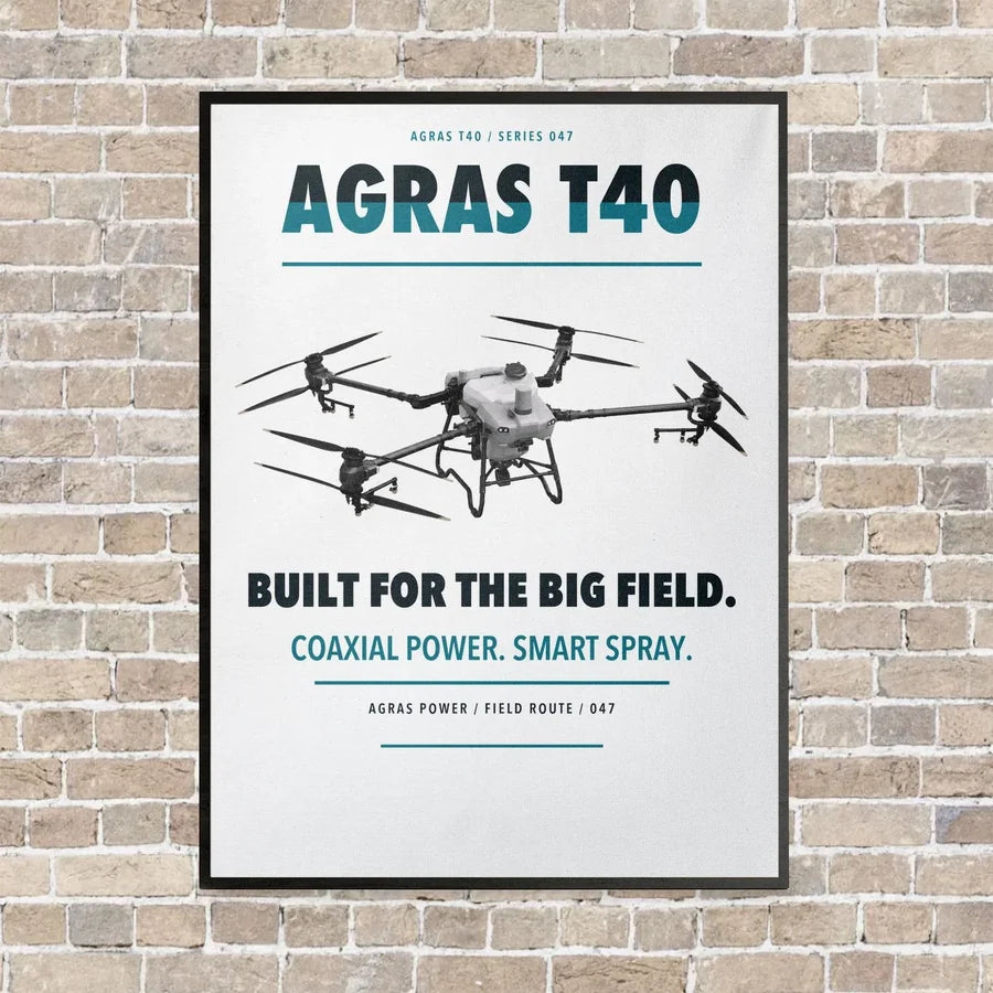 DJI Agras T40 vertical canvas print - framed - white background