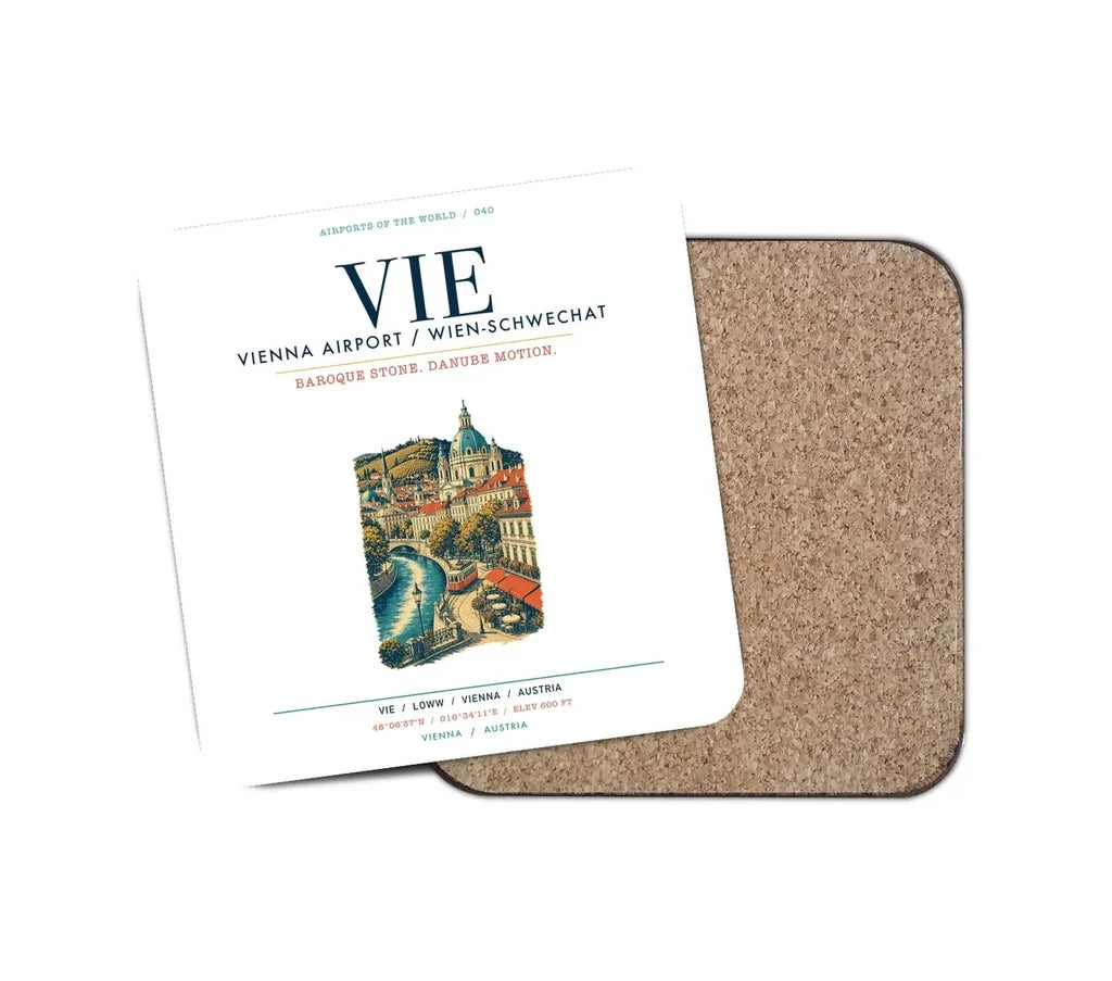 Vienna Airport (VIE) design on white 1 piece coaster