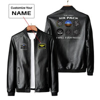 Thumbnail for The Only Six Pack I Will Ever Need PU aviation design printed on genuine leather with quilted lining leather jacket.