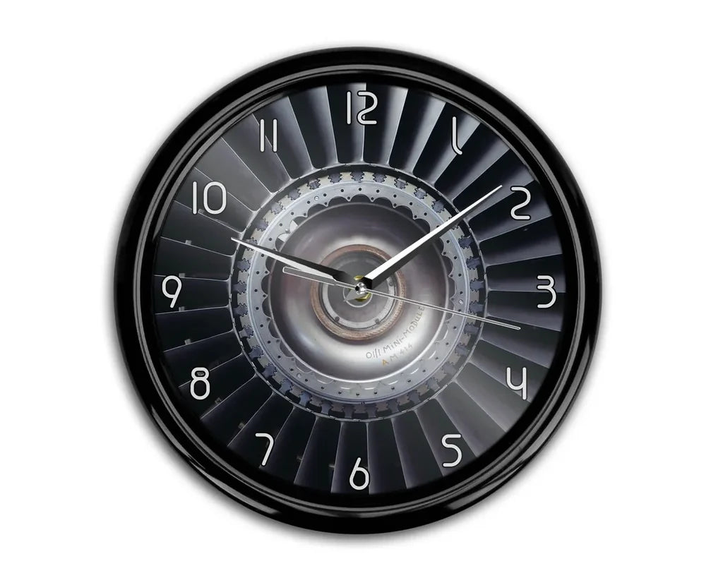 Real Jet Engine aviation themed wall clock, premium wood and metal.