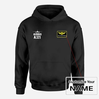 Airbus A321 & Plane aviation design on soft cotton blend men's hoodie with small chest logo.