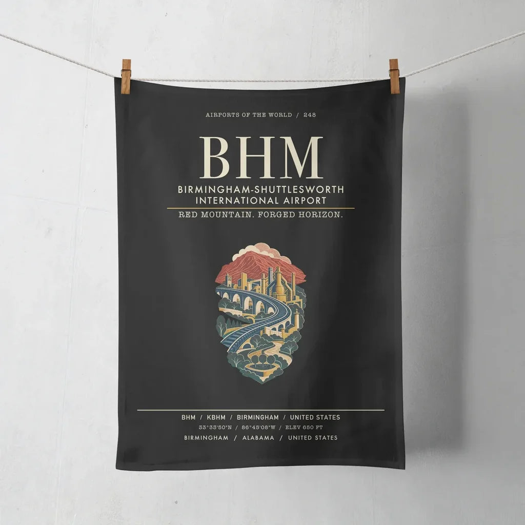 Birmingham-Shuttlesworth International Airport (BHM) design on black towel