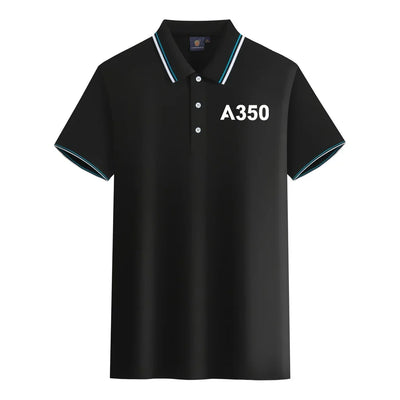 Airbus A350 Flat Text aviation design printed on soft cotton stylish polo shirt.