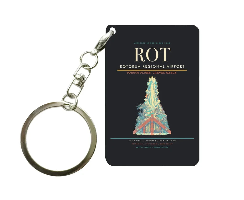 Rotorua Regional Airport ROT Key Chain design on black key chain