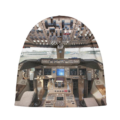 Boeing 747 Cockpit aviation embroidery on soft knit fabric 3D knit beanie.
