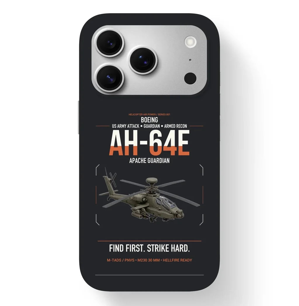 Boeing AH-64E Apache Guardian design on black magsafe iphone case, for iPhone 17 Pro